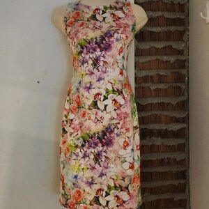 Joseph Ribkoff Floral Fitted Dress Knee Length Tank Dress Size 6